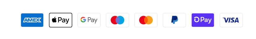 Accepted payment methods: Visa, Mastercard, Amex, Apple Pay, Google Pay